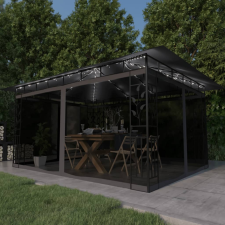 vidaXL Antracit pavilon szúnyoghálóval/led fényfüzérrel 4 x 3 x 2,73 m kerti bútor