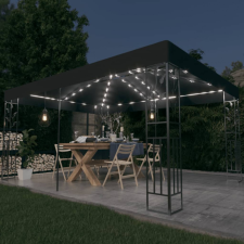 vidaXL antracitszürke dupla tetős pavilon LED fényfüzérrel 3 x 4 m kerti bútor