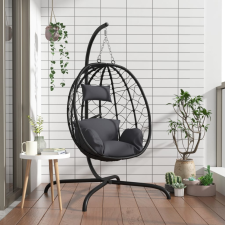vidaXL antracitszürke polyrattan és acél lógó tojásszék párnával hintaágy