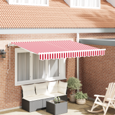 vidaXL Automatikus Behúzható Napernyő Piros és fehér 350x200 cm kerti bútor