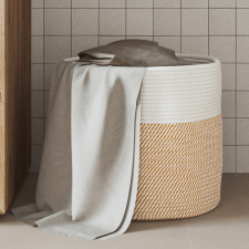vidaXL barna és fehér pamut tárolókosár Ø40 x 35 cm bútor