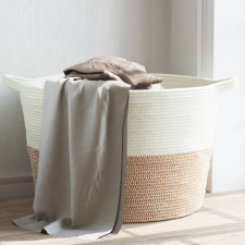 vidaXL barna-fehér pamut szennyeskosár Ø60 x 36 cm bútor
