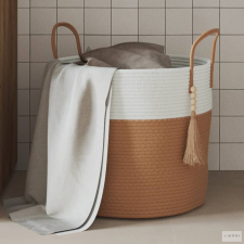 vidaXL Barna-fehér pamut tárolókosár Ø40 x 35 cm bútor