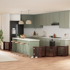 vidaXL barna nyárfa 15 paneles összecsukható kutyakapu ajtóval 750 cm szállítóbox, fekhely kutyáknak