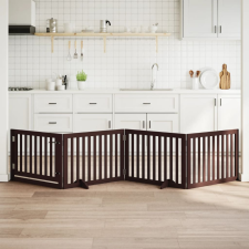 vidaXL barna nyárfa 4 paneles összecsukható kutyakapu ajtóval 320 cm szállítóbox, fekhely kutyáknak