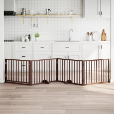 vidaXL barna nyárfa 4 paneles összecsukható kutyakapu ajtóval 320 cm szállítóbox, fekhely kutyáknak