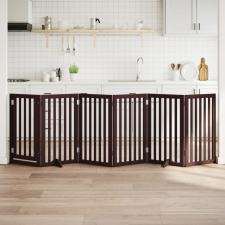 vidaXL barna nyárfa 6 paneles összecsukható kutyakapu ajtóval 300 cm szállítóbox, fekhely kutyáknak