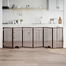 vidaXL barna nyárfa 6 paneles összecsukható kutyakapu ajtóval 300 cm szállítóbox, fekhely kutyáknak