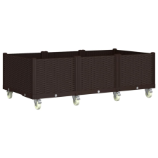 vidaXL barna polipropilén rácsos kerekes ültetőláda 150 x 80 x 54 cm (367998) kerti tárolás