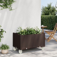 vidaXL barna polipropilén rácsos kerekes ültetőláda 80 x 50 x 54 cm kerti tárolás