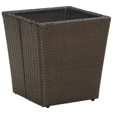 vidaXL barna polyrattan és edzett üveg dohányzóasztal 41,5x41,5x44 cm kerti bútor