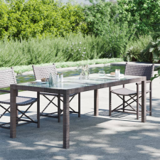 vidaXL barna polyrattan és edzett üveg kerti asztal 190 x 90 x 75 cm kerti bútor