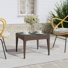 vidaXL barna polyrattan és edzett üveg kisasztal 50 x 50 x 38 cm bútor