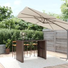 vidaXL barna polyrattan kerti asztal üveglappal 145 x 80 x 110 cm kerti bútor