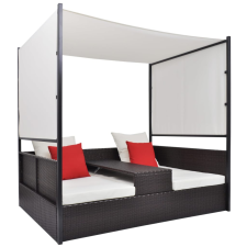 vidaXL barna polyrattan napellenzős kerti ágy 190 x 130 cm kerti bútor