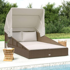 vidaXL barna polyrattan napozóágy összecsukható tetővel 200x114x128 cm kerti bútor