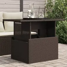 vidaXL Barna polyrattan üveglapos kerti asztal 100 x 55 x 73 cm kerti bútor