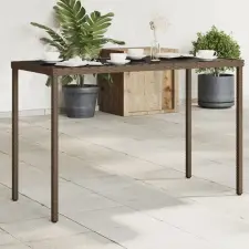 vidaXL Barna polyrattan üveglapos kerti asztal 115x54x74 cm kerti bútor