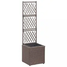 vidaXL Barna rácsos polyrattan magaságyás 1 kaspóval 30 x 30 x 107 cm kerti tárolás