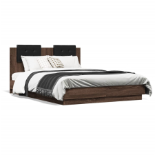 vidaXL barna tölgy színű ágykeret fejtámlával és LED-ekkel 135x190 cm ágy és ágykellék