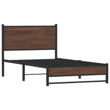 vidaXL barna tölgy színű fém ágykeret fejtámlával 100 x 190 cm (4007934) ágy és ágykellék