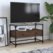 vidaXL barna tölgy színű szerelt fa TV-szekrény üveglappal 80x35x51 cm bútor