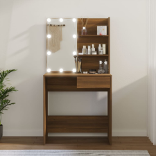 vidaXL barna tölgyszínű LED-es fésülködőasztal 74,5 x 40 x 141 cm bútor