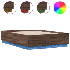 vidaXL barna tölgyszínű szerelt fa ágykeret LED-del 135 x 190 cm (3209652) ágy és ágykellék
