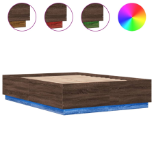 vidaXL barna tölgyszínű szerelt fa ágykeret LED-del 150 x 200 cm (3209610) ágy és ágykellék