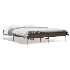 vidaXL barna tölgyszínű szerelt fa és fém ágykeret 140x190 cm ágy és ágykellék