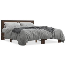 vidaXL barna tölgyszínű szerelt fa és fém ágykeret 150 x 200 cm ágy és ágykellék
