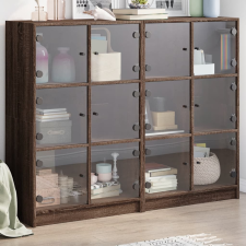 vidaXL barna tölgyszínű szerelt fa könyvespolc ajtókkal 136x37x109 cm bútor