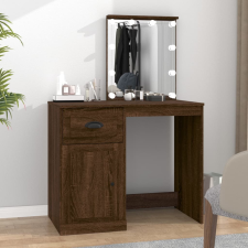 vidaXL barna tölgyszínű szerelt fa pipereasztal LED-del 90x50x132,5 cm bútor