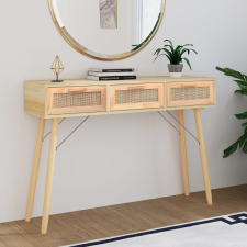 vidaXL barna tömör fenyő és természetes rattan kisasztal 105x30x75 cm bútor
