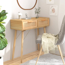 vidaXL barna tömör fenyő és természetes rattan kisasztal 80x30x75 cm bútor