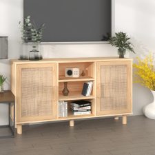vidaXL barna tömör fenyő/természetes rattan tálalószekrény 105x30x60cm bútor