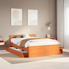 vidaXL barna tömör fenyőfa fejtámlás ágykeret matrac nélkül 140x200 cm ágy és ágykellék