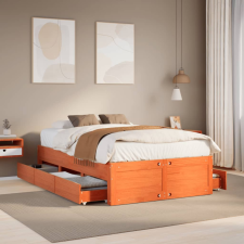 vidaXL barna tömör fenyőfa fiókos ágykeret matrac nélkül 120 x 190 cm ágy és ágykellék