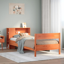 vidaXL barna tömör fenyőfa könyvespolcos ágy matrac nélkül 100 x 200cm ágy és ágykellék