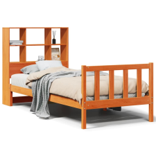 vidaXL barna tömör fenyőfa könyvespolcos ágy matrac nélkül 100 x 200cm (3321720) ágy és ágykellék