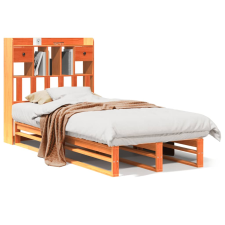 vidaXL barna tömör fenyőfa könyvespolcos ágy matrac nélkül 100 x 200cm (3323955) ágy és ágykellék