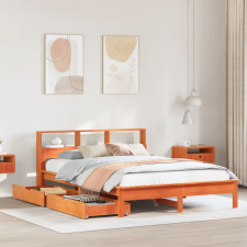 vidaXL barna tömör fenyőfa könyvespolcos ágy matrac nélkül 120 x 200cm ágy és ágykellék