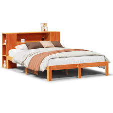 vidaXL barna tömör fenyőfa könyvespolcos ágy matrac nélkül 120 x 200cm (3322528) ágy és ágykellék