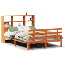 vidaXL barna tömör fenyőfa könyvespolcos ágy matrac nélkül 120 x 200cm (3322774) ágy és ágykellék