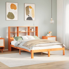 vidaXL barna tömör fenyőfa könyvespolcos ágy matrac nélkül 135 x 190cm ágy és ágykellék