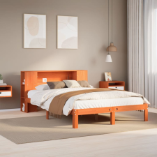 vidaXL barna tömör fenyőfa könyvespolcos ágy matrac nélkül 135 x 190cm ágy és ágykellék