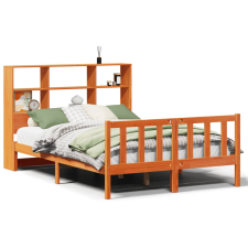 vidaXL barna tömör fenyőfa könyvespolcos ágy matrac nélkül 135 x 190cm (3321717) ágy és ágykellék
