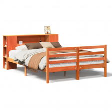 vidaXL barna tömör fenyőfa könyvespolcos ágy matrac nélkül 135 x 190cm (3321863) ágy és ágykellék