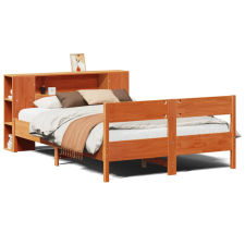 vidaXL barna tömör fenyőfa könyvespolcos ágy matrac nélkül 135 x 190cm (3322959) ágy és ágykellék