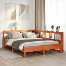 vidaXL barna tömör fenyőfa könyvespolcos ágy matrac nélkül 140 x 190cm ágy és ágykellék